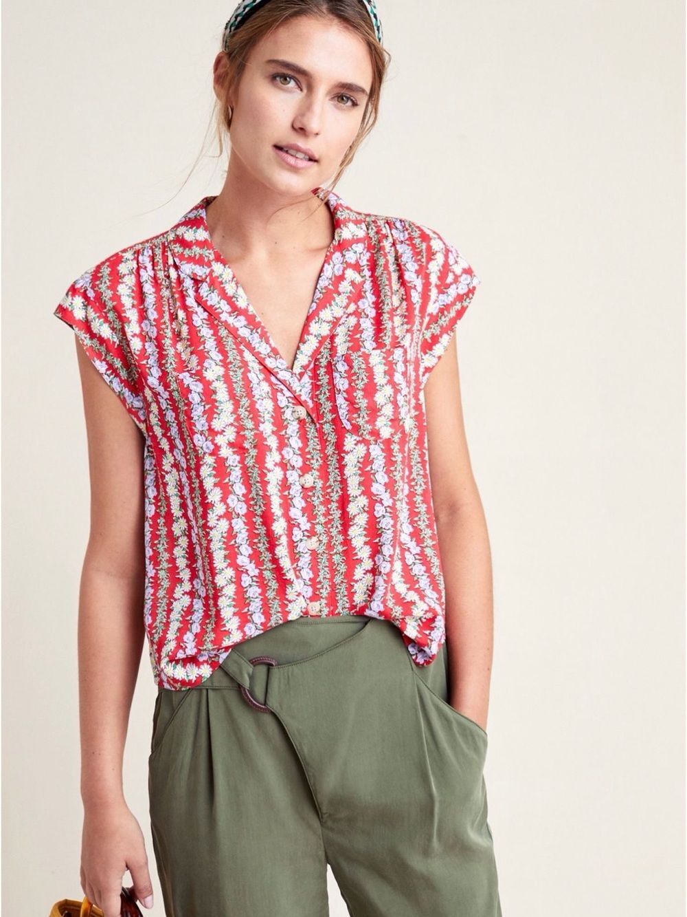 Conversations by Anthropologie Colloquial Shirt Short Sleeve Buttoned Down Small
